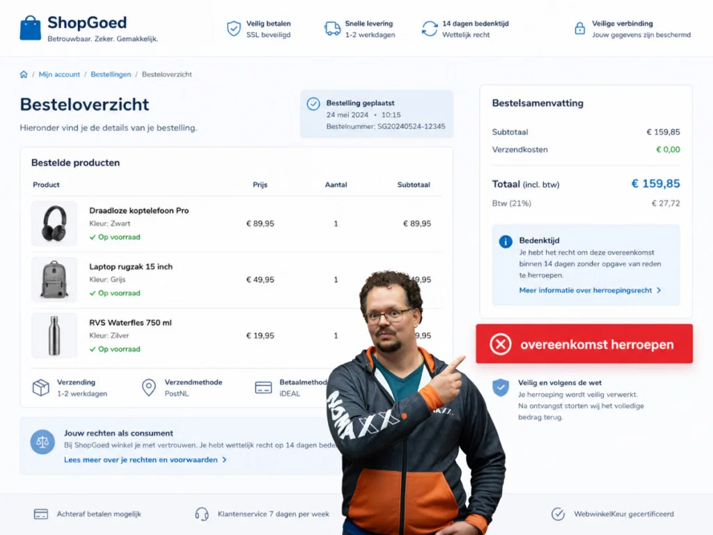 herroepingsknop op een webshop per 19 juni 2026