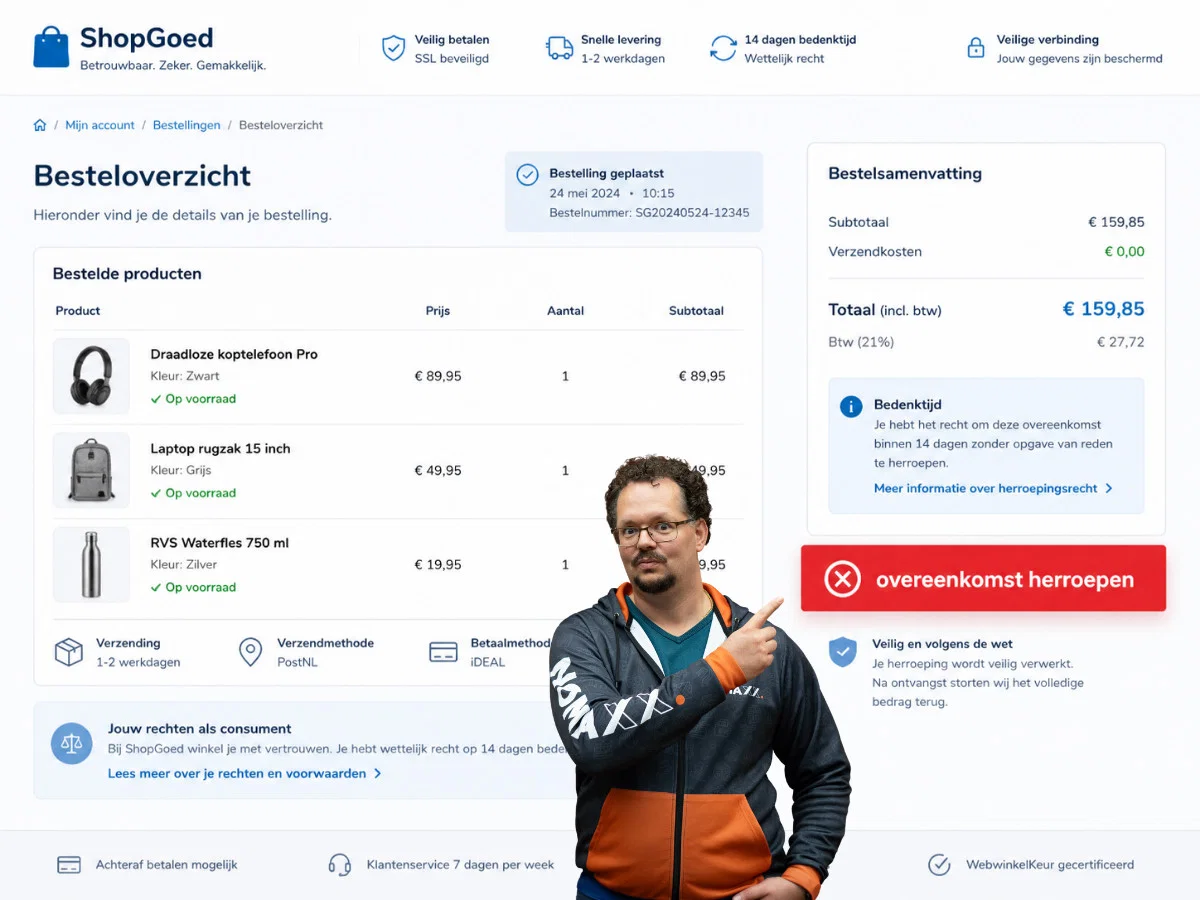 herroepingsknop op een webshop per 19 juni 2026