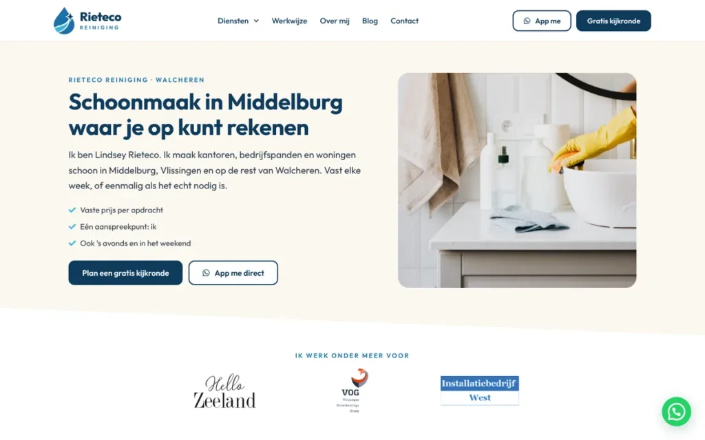 Website van Rieteco Reiniging, schoonmaakbedrijf in Middelburg